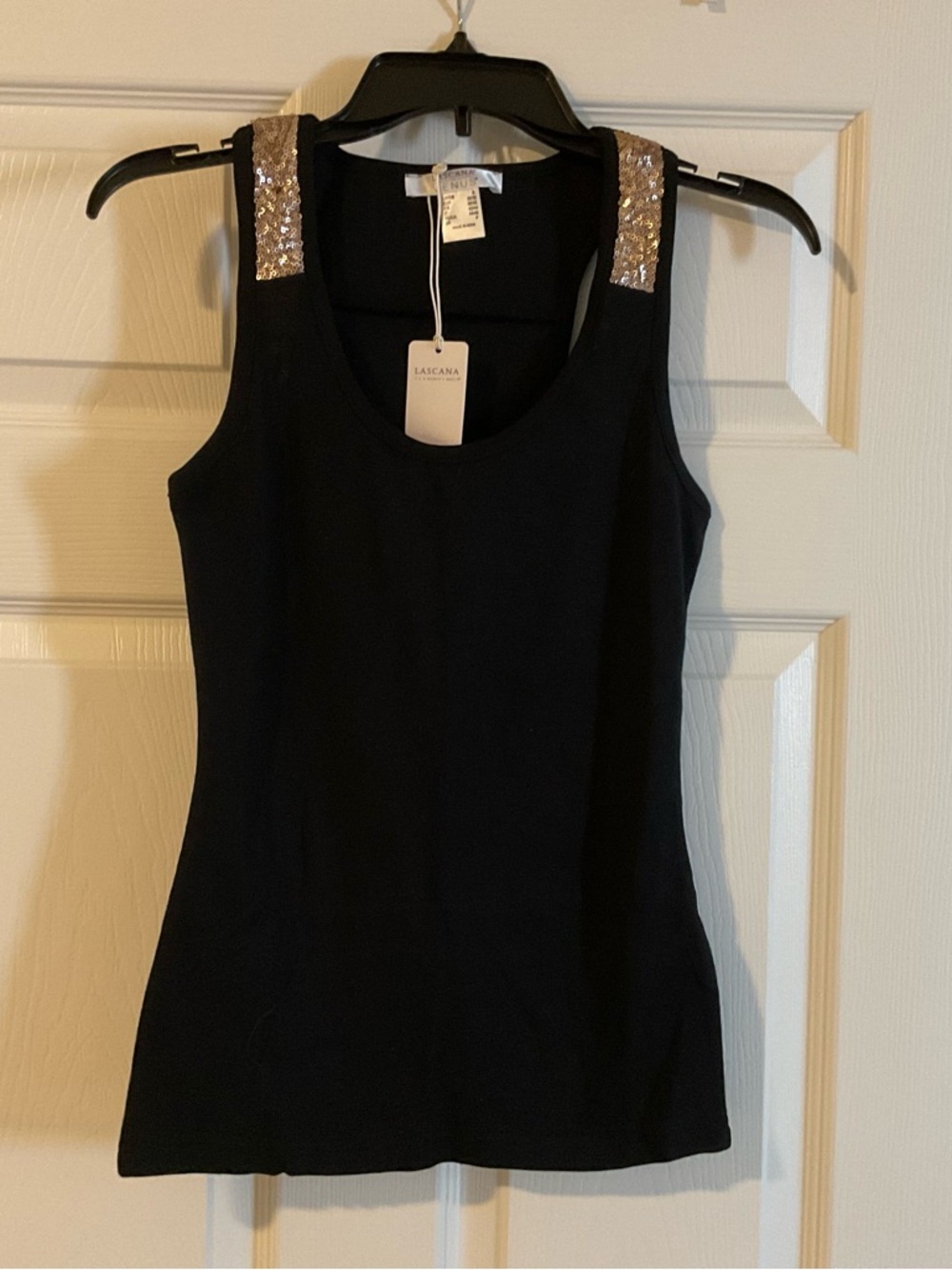 VENUS Black Tank with Gold Sequin Straps
